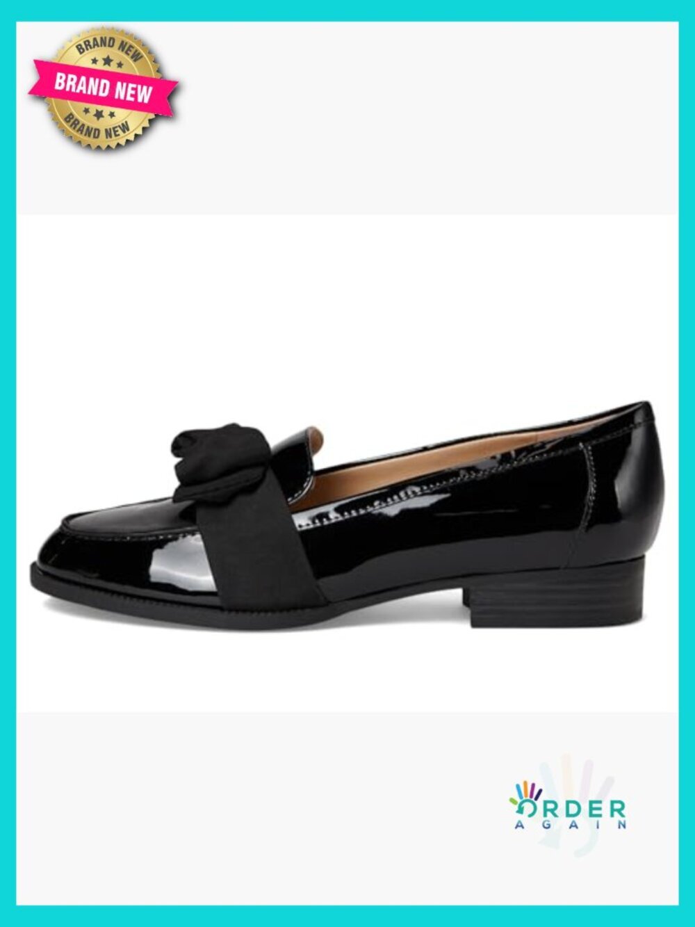 Women's Loafers Bow Accent Patent Shine Low Block Heel Slip-On Shoes Classic - Picture 5 of 7